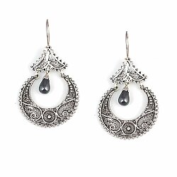 925 Sterling Silver Filigree Earring with Black Pearl 