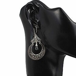 925 Sterling Silver Filigree Earring with Black Pearl - 3