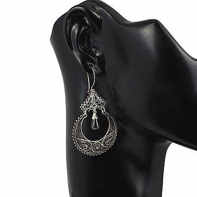 925 Sterling Silver Filigree Earring with Black Pearl - 3