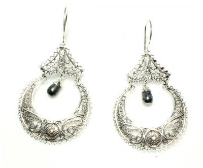 925 Sterling Silver Filigree Earring with Black Pearl - 5