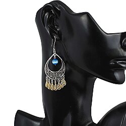 925 Sterling Silver Filigree Earring with Blue Catseye Stone - 3