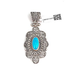 925 Sterling Silver Filigree Silver Pendant, Turquoise Stone - Nusrettaki