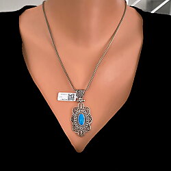 925 Sterling Silver Filigree Silver Pendant, Turquoise Stone - Nusrettaki (1)