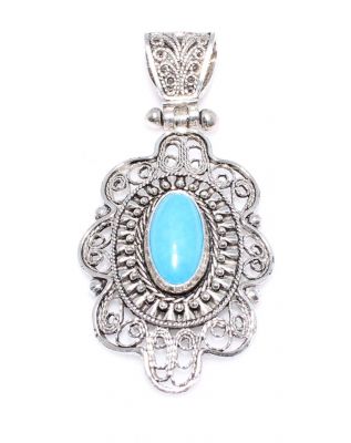 925 Sterling Silver Filigree Silver Pendant, Turquoise Stone - 3