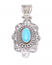 925 Sterling Silver Filigree Silver Pendant, Turquoise Stone - 3
