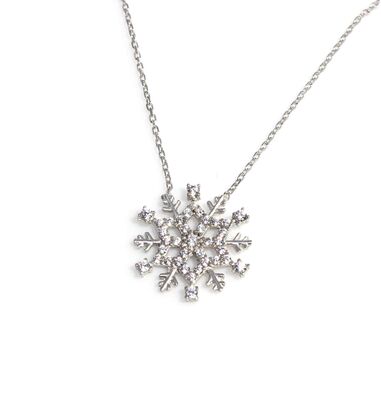 925 Sterling Silver Frozen Snowflake Pendant Necklace - 7