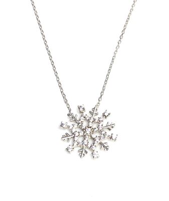 925 Sterling Silver Frozen Snowflake Pendant Necklace - 9