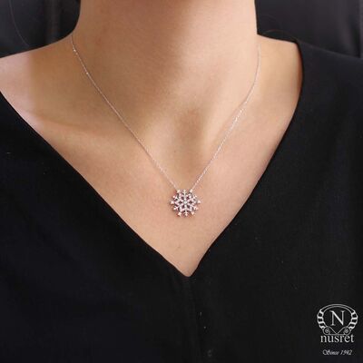 925 Sterling Silver Frozen Snowflake Pendant Necklace - 4