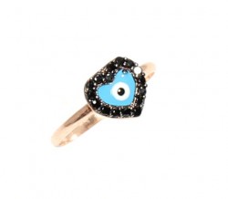 925 Sterling Silver Heart & Evil Eye Ring with Black Zirconium - 5