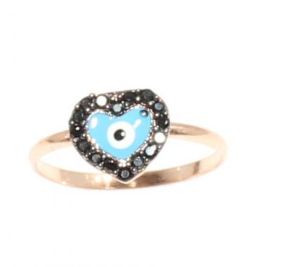925 Sterling Silver Heart & Evil Eye Ring with Black Zirconium - 4