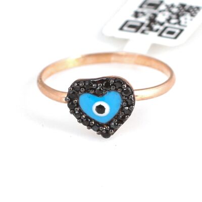 925 Sterling Silver Heart & Evil Eye Ring with Black Zirconium - 3
