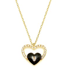 925 Sterling Silver Heart in Heart & Lock Necklace with White CZ - 8