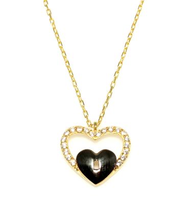 925 Sterling Silver Heart in Heart & Lock Necklace with White CZ - 8