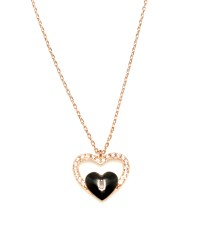 925 Sterling Silver Heart in Heart & Lock Necklace with White CZ - 11