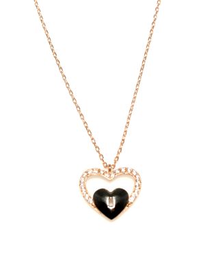 925 Sterling Silver Heart in Heart & Lock Necklace with White CZ - 11