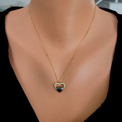 925 Sterling Silver Heart in Heart & Lock Necklace with White CZ - 2