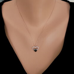925 Sterling Silver Heart in Heart & Lock Necklace with White CZ - 5