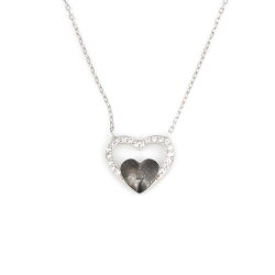 925 Sterling Silver Heart in Heart & Lock Necklace with White CZ - 4