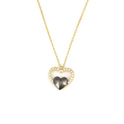 925 Sterling Silver Heart in Heart & Lock Necklace with White CZ - 7