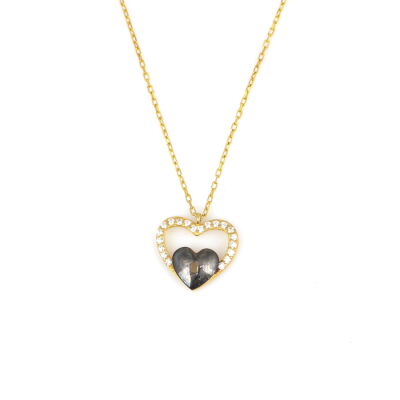 925 Sterling Silver Heart in Heart & Lock Necklace with White CZ - 7