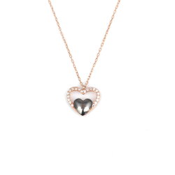 925 Sterling Silver Heart in Heart & Lock Necklace with White CZ - 6