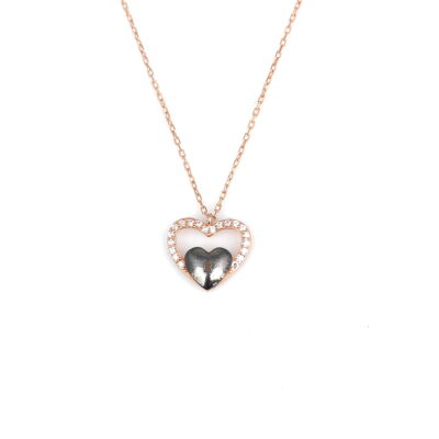 925 Sterling Silver Heart in Heart & Lock Necklace with White CZ - 6