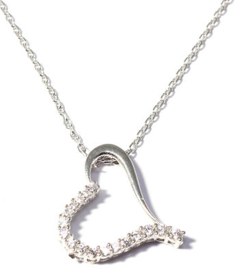 925 Sterling Silver Heart Necklace with White Cz - 8