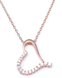 925 Sterling Silver Heart Necklace with White Cz - 9
