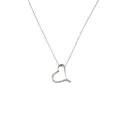 925 Sterling Silver Heart Necklace with White Cz - 7
