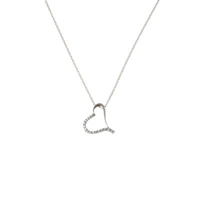 925 Sterling Silver Heart Necklace with White Cz - 7