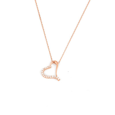 925 Sterling Silver Heart Necklace with White Cz - 2