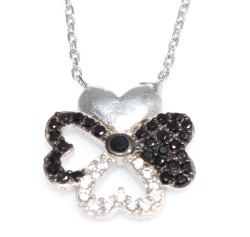 925 Sterling Silver Hearts Clover Necklace - 10
