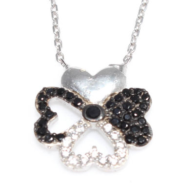 925 Sterling Silver Hearts Clover Necklace - 10