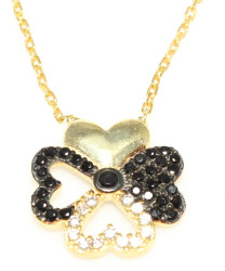 925 Sterling Silver Hearts Clover Necklace - 12