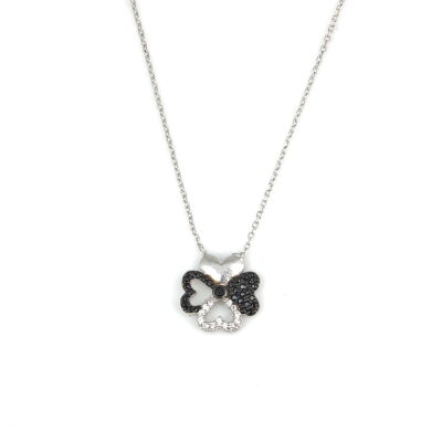 925 Sterling Silver Hearts Clover Necklace - 8