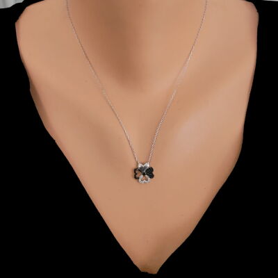 925 Sterling Silver Hearts Clover Necklace - 2