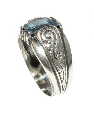 925 Sterling Silver Men Ring With Aquamarine - 3
