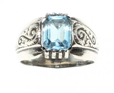 925 Sterling Silver Men Ring With Aquamarine - 2