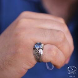 925 Sterling Silver Men Ring With Aquamarine - 4