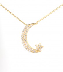 925 Sterling Silver Moon And Star Model Necklace with CZ - 5