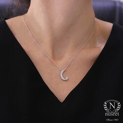 925 Sterling Silver Moon And Star Model Necklace with CZ - 3