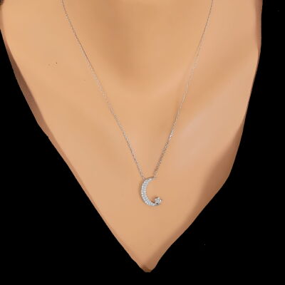 925 Sterling Silver Moon And Star Model Necklace with CZ - 1