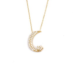 925 Sterling Silver Moon And Star Model Necklace with CZ - 4