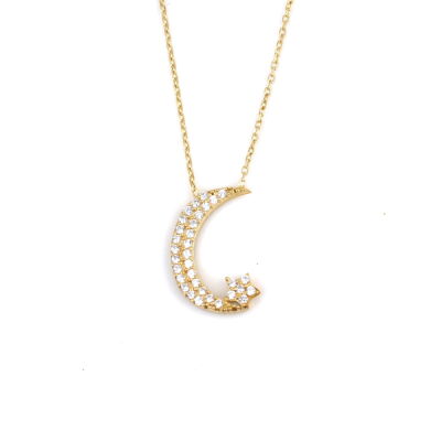925 Sterling Silver Moon And Star Model Necklace with CZ - 4
