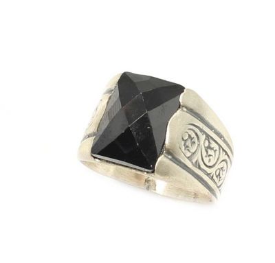 925 Sterling Silver Onyx Stone Men Ring, Square - 2