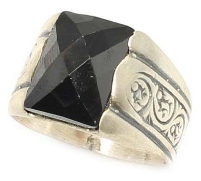 925 Sterling Silver Onyx Stone Men Ring, Square - 1