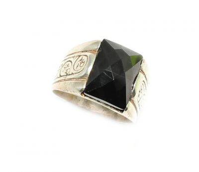 925 Sterling Silver Onyx Stone Men Ring, Square - 2