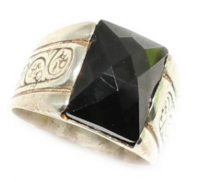 925 Sterling Silver Onyx Stone Men Ring, Square - 1