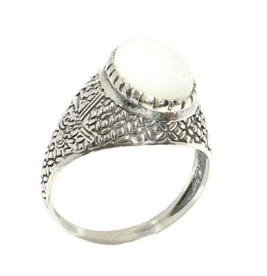 925 Sterling Silver Oval Mother Of Pearl Ottoman Sign Men Ring - 8