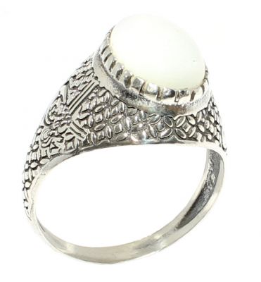 925 Sterling Silver Oval Mother Of Pearl Ottoman Sign Men Ring - 6